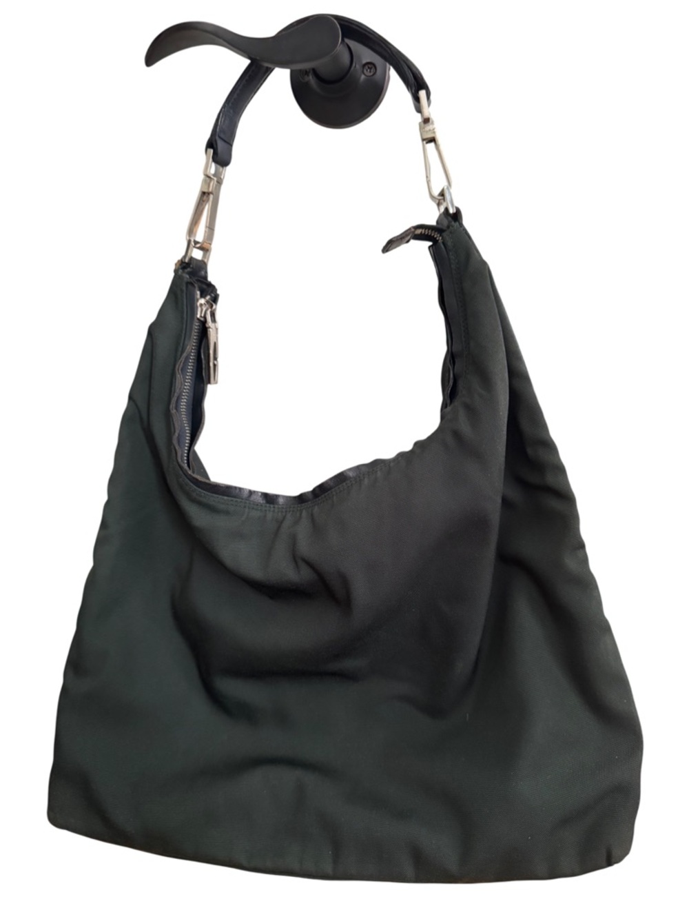 Gucci green nylon and leather large hobo shoulder bag vintage